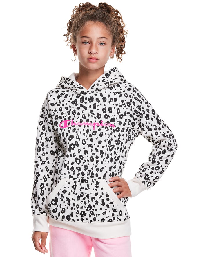 Champion Girls Hoodie NZ - Fleece Raglan Leopard Print Black/White ( 9128-LFQWZ )